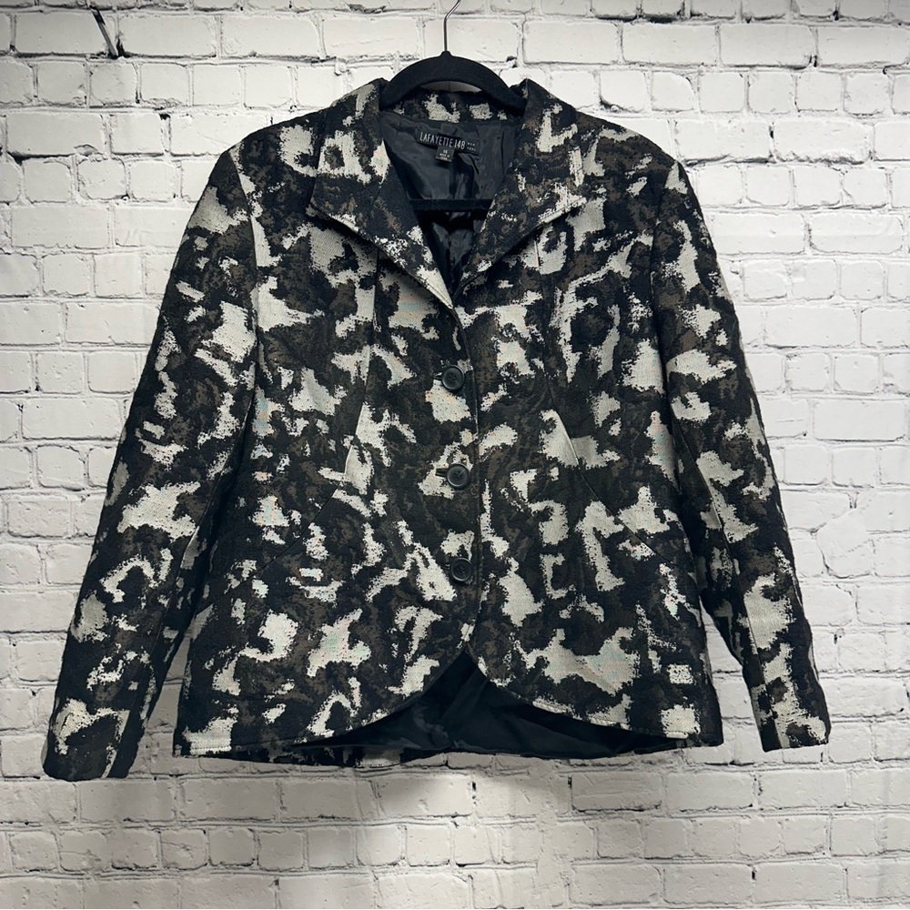 Lafayette 148 New York Black and gray  Patterned Blazer size 14